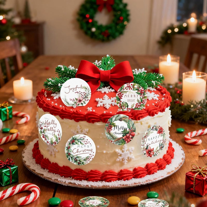 Fyeoxle 36PCS Edible Merry Christmas Cupcake Toppers Wafer Paper Holly Jolly Cupcake Toppers Holly Leaves Berry Cake Picks for Christmas Theme Party Baby Shower Birthday Supplies - Image 4